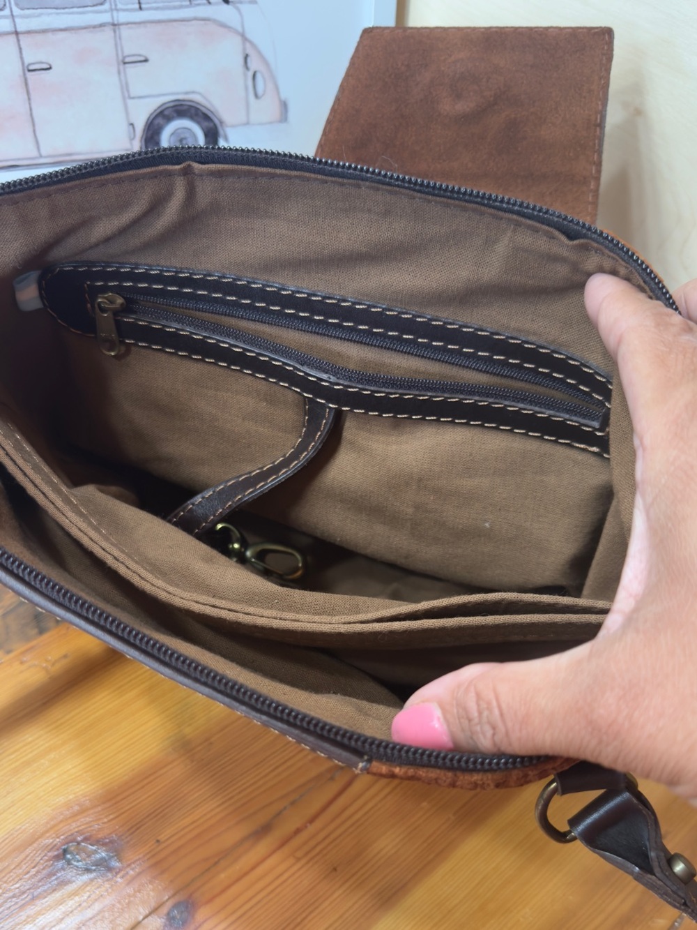 Chappai made Argentina Suede and Leather Trim Shoulder Bag in Brown - Picture 4 of 8